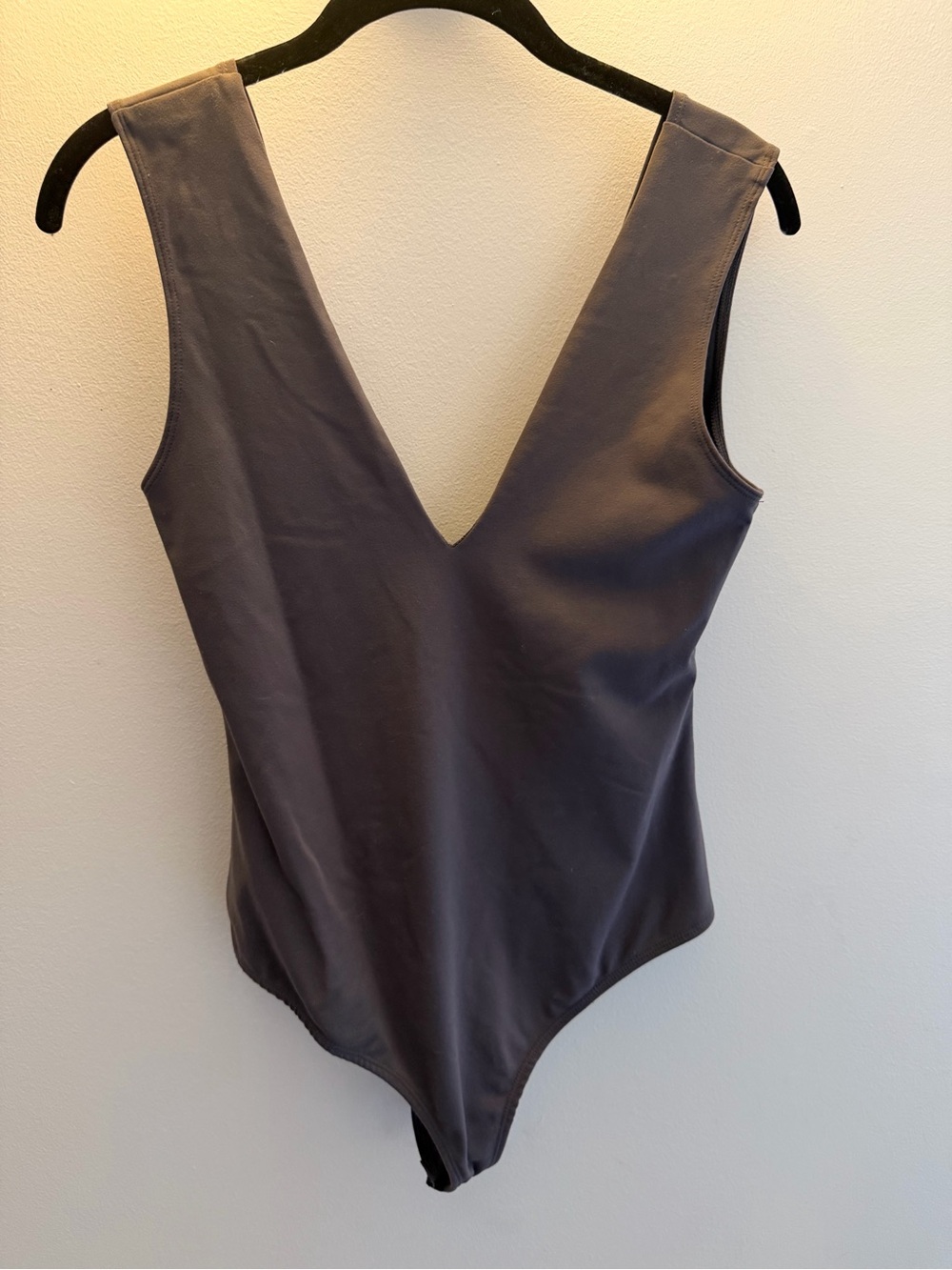 Free People Deep V One-Piece Bodysuit - Charcoal Gray